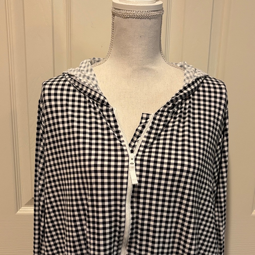 Lands' End Gingham Hooded Zip Jacket